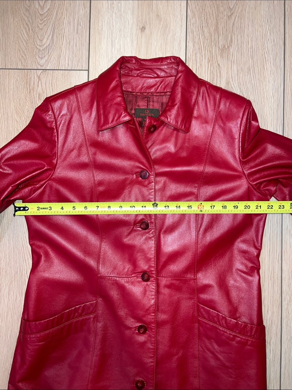 Danier Red Leather Button-Front Trench Coat - Picture 15 of 16